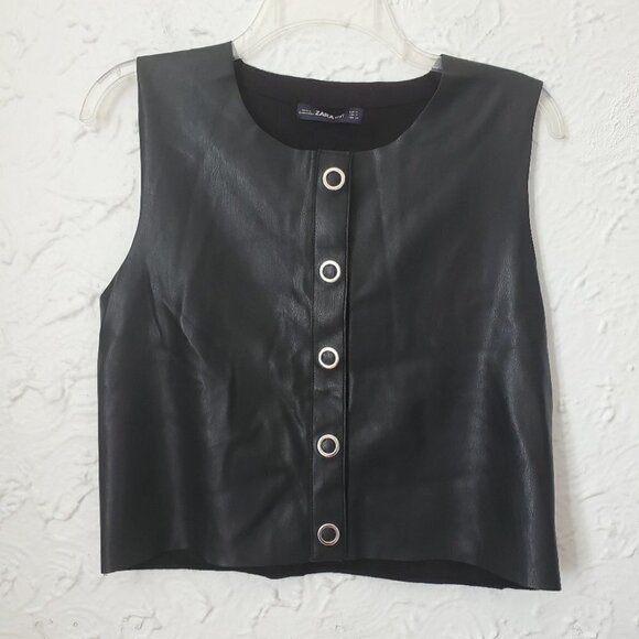 Zara Knit Button Front Faux Leather Top - Picture 3 of 5